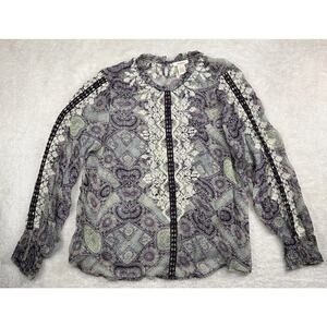 Sundance Embroidered Tunic Top Women’s Large Blue 100% Cupro Rayon Long Sleeve